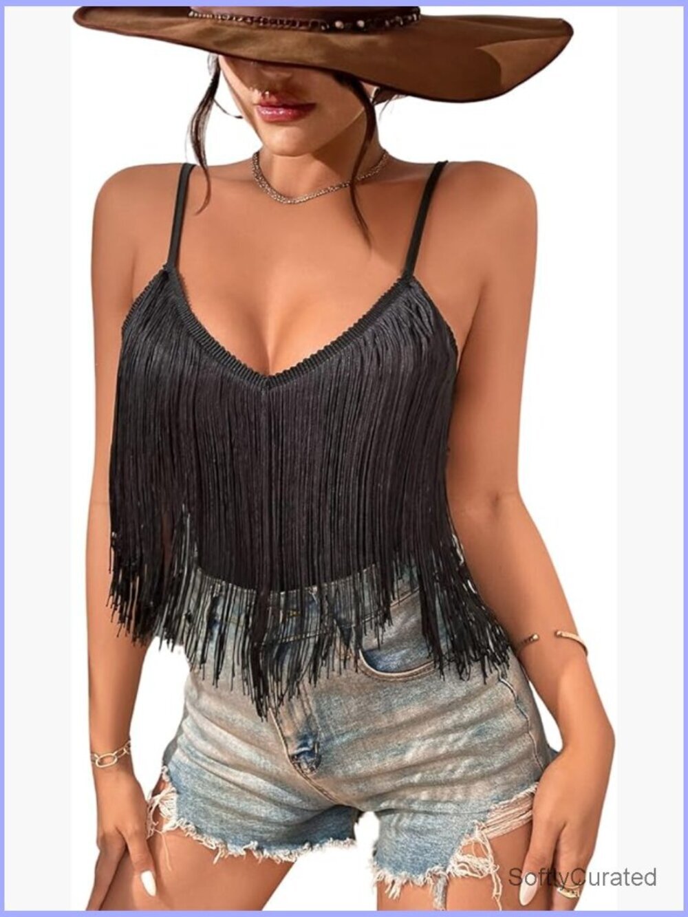 Western Cowgirl Fringe Top with Tassel Hem - Sleeveless V-Neck Festival Tank